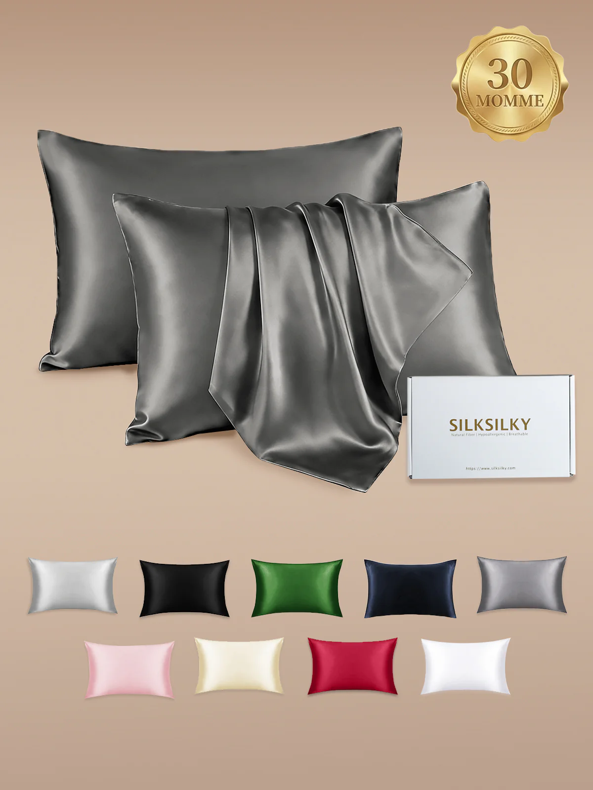 2Pcs 30Momme Luxueuse Soie Taie d‘oreiller - Fermeture à glissière cachée - Image 37