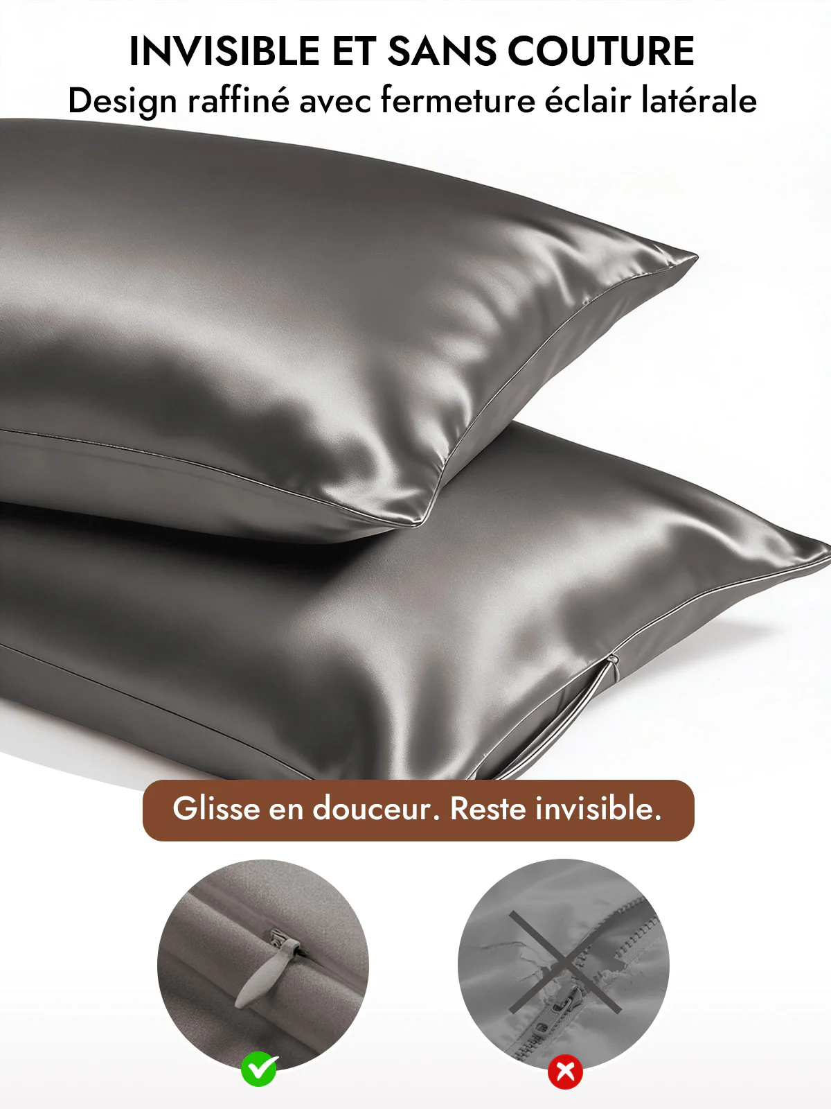 2Pcs 30Momme Luxueuse Soie Taie d‘oreiller - Fermeture à glissière cachée - Image 41