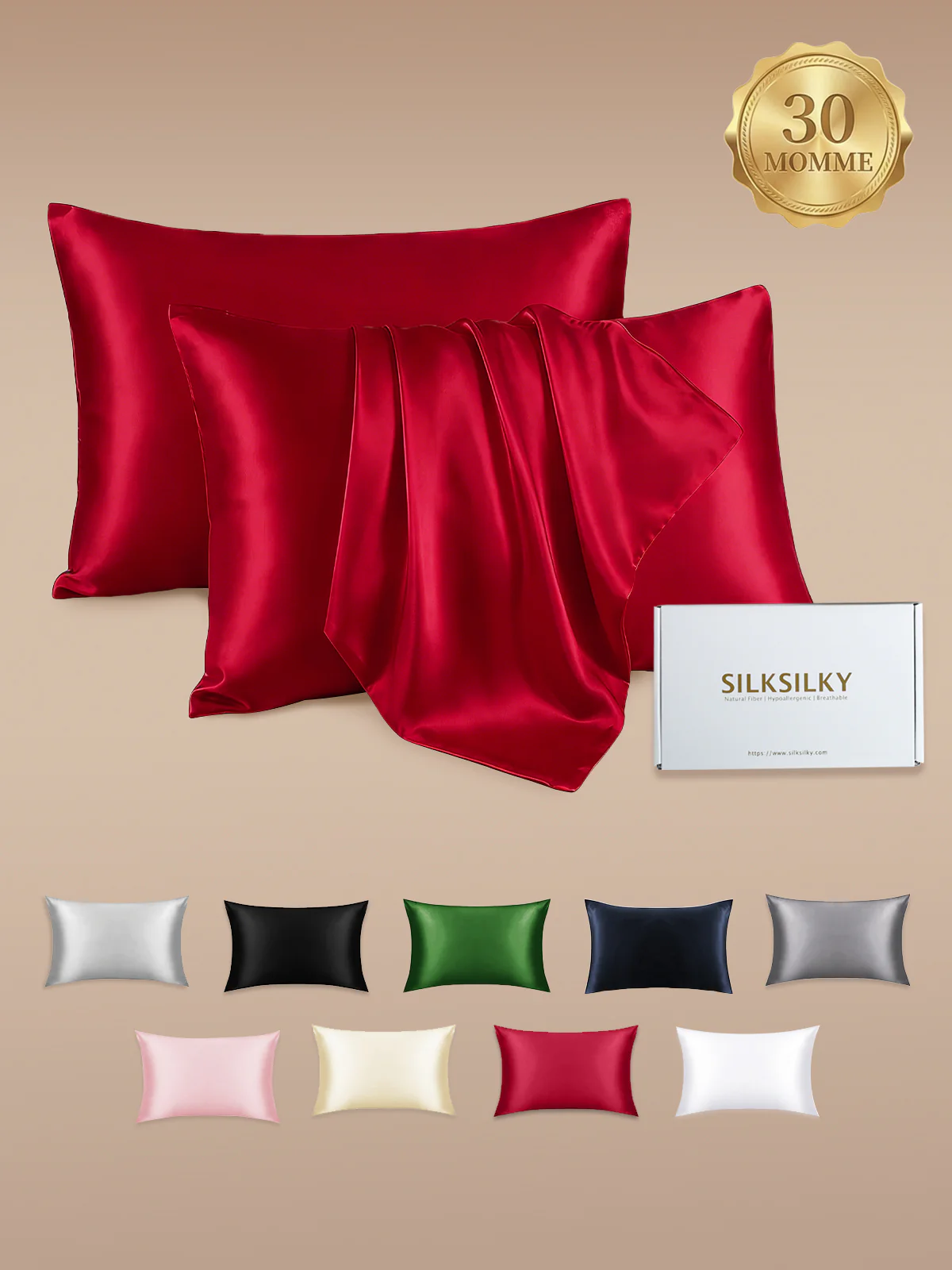 2Pcs 30Momme Luxueuse Soie Taie d‘oreiller - Fermeture à glissière cachée - Image 43