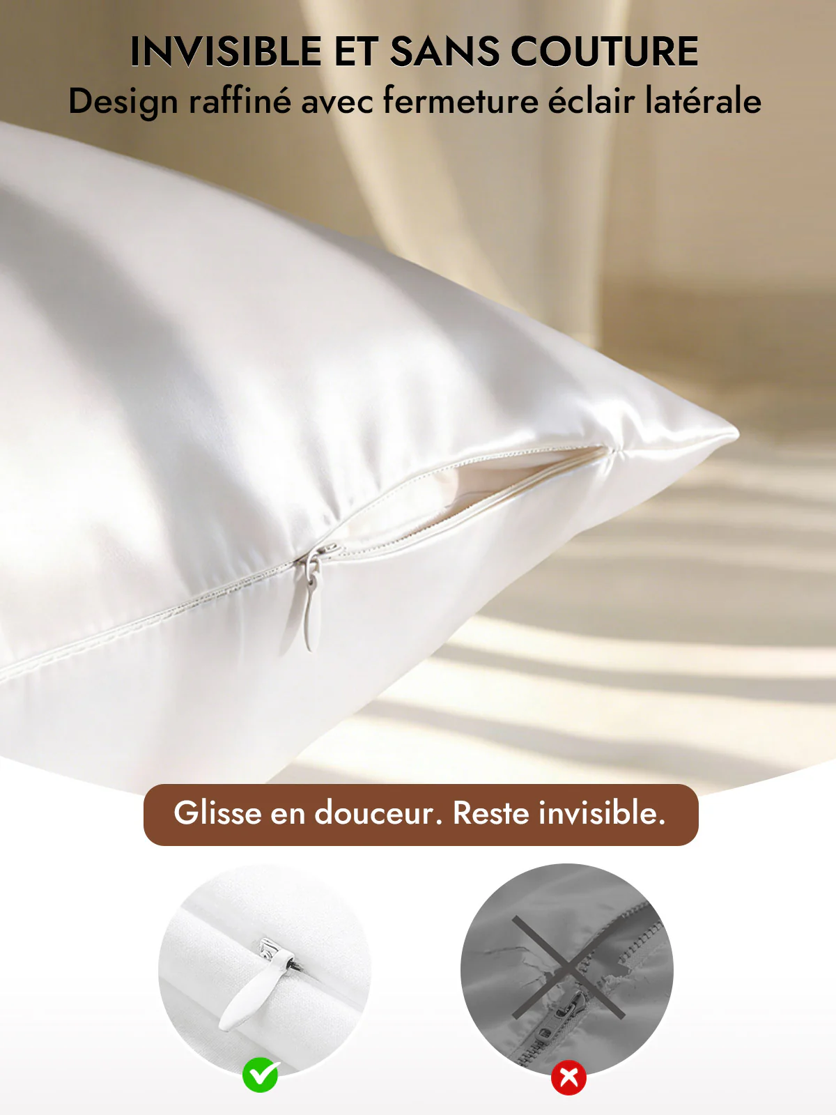 2Pcs 30Momme Luxueuse Soie Taie d‘oreiller - Fermeture à glissière cachée - Image 5