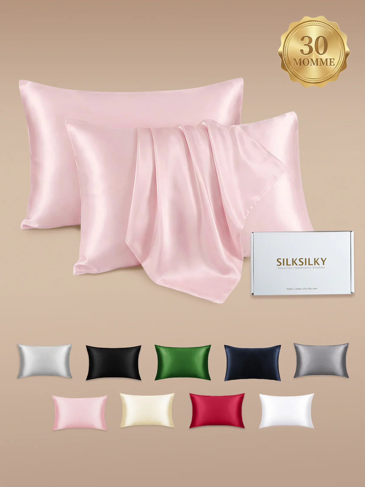 2Pcs 30Momme Luxueuse Soie Taie d‘oreiller - Fermeture à glissière cachée - Image 50