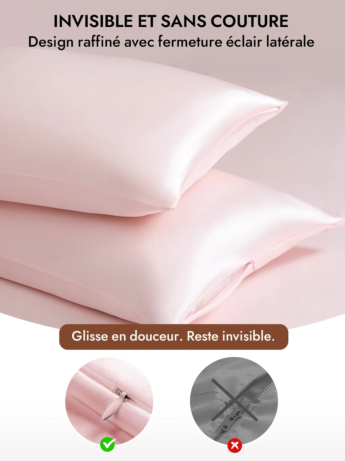 2Pcs 30Momme Luxueuse Soie Taie d‘oreiller - Fermeture à glissière cachée - Image 55