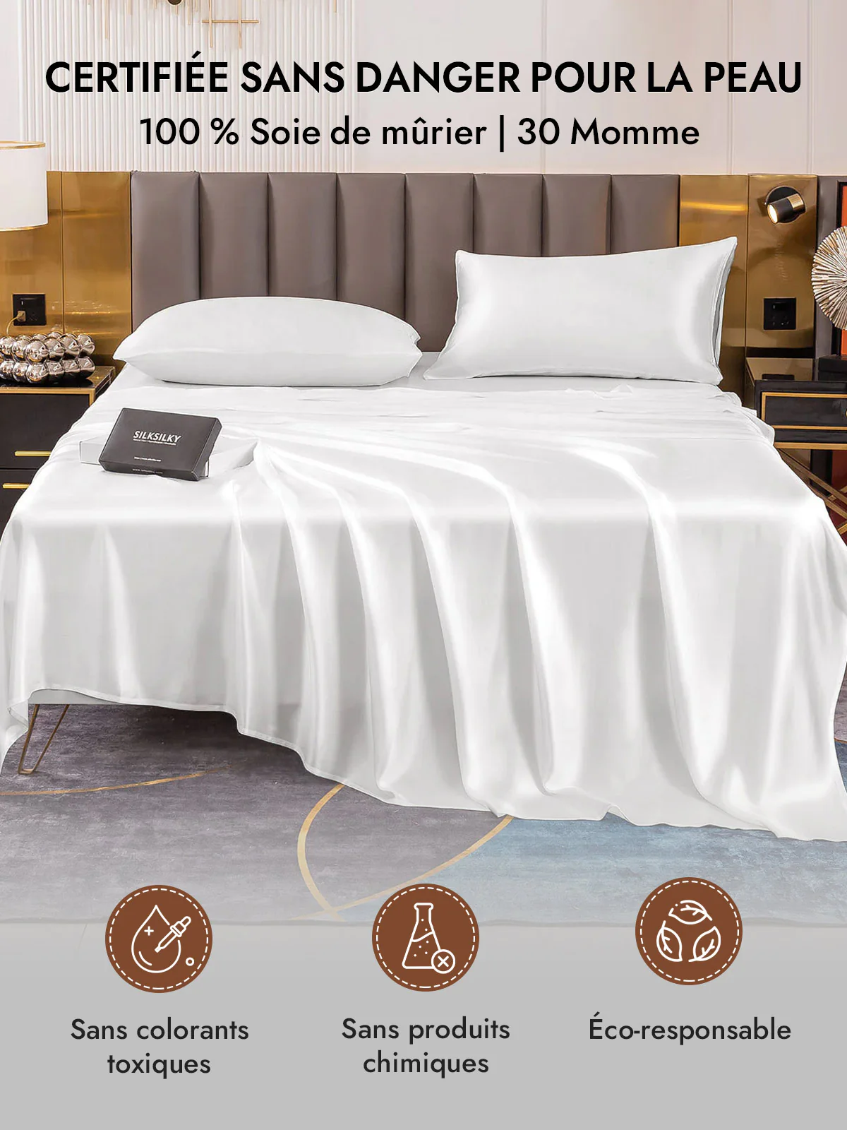 2Pcs 30Momme Luxueuse Soie Taie d‘oreiller - Fermeture à glissière cachée - Image 6