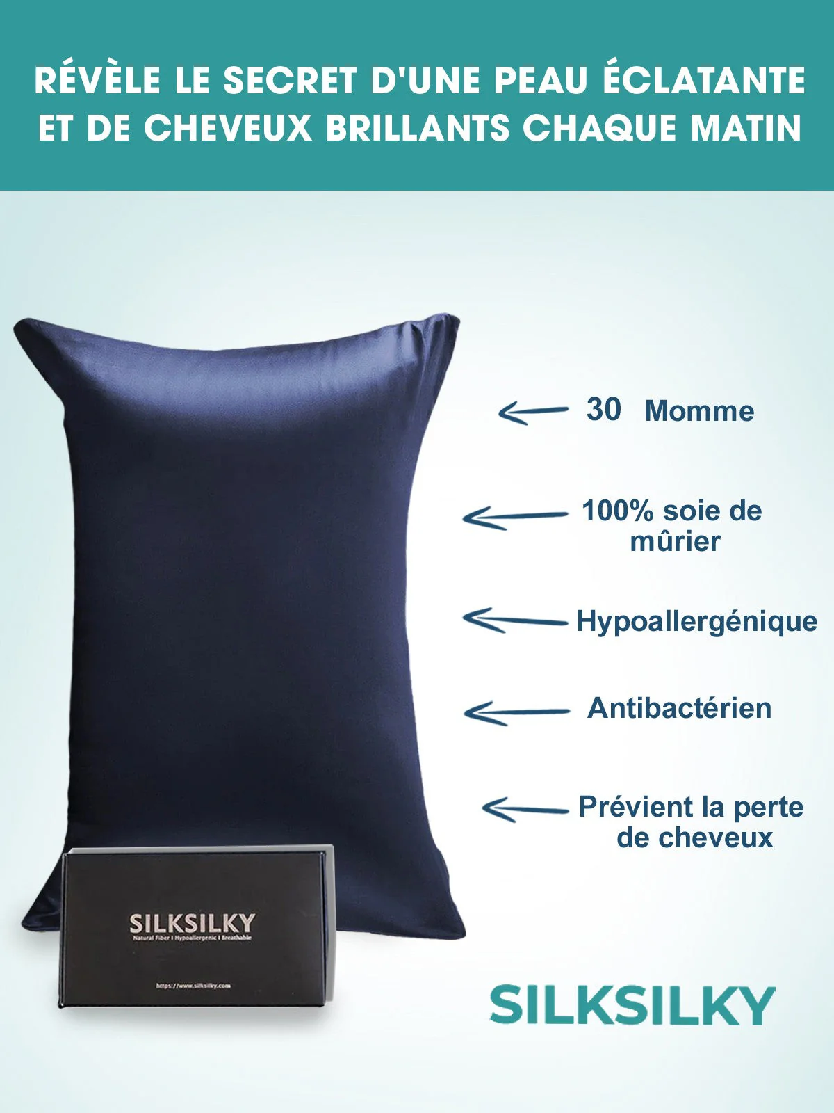 30Momme Luxueuse Soie Taie d‘oreiller - Fermeture à glissière cachée - Image 16