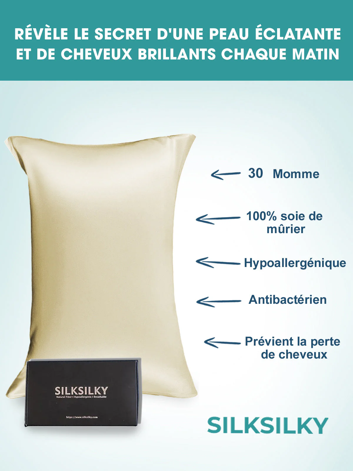 30Momme Luxueuse Soie Taie d‘oreiller - Fermeture à glissière cachée - Image 28