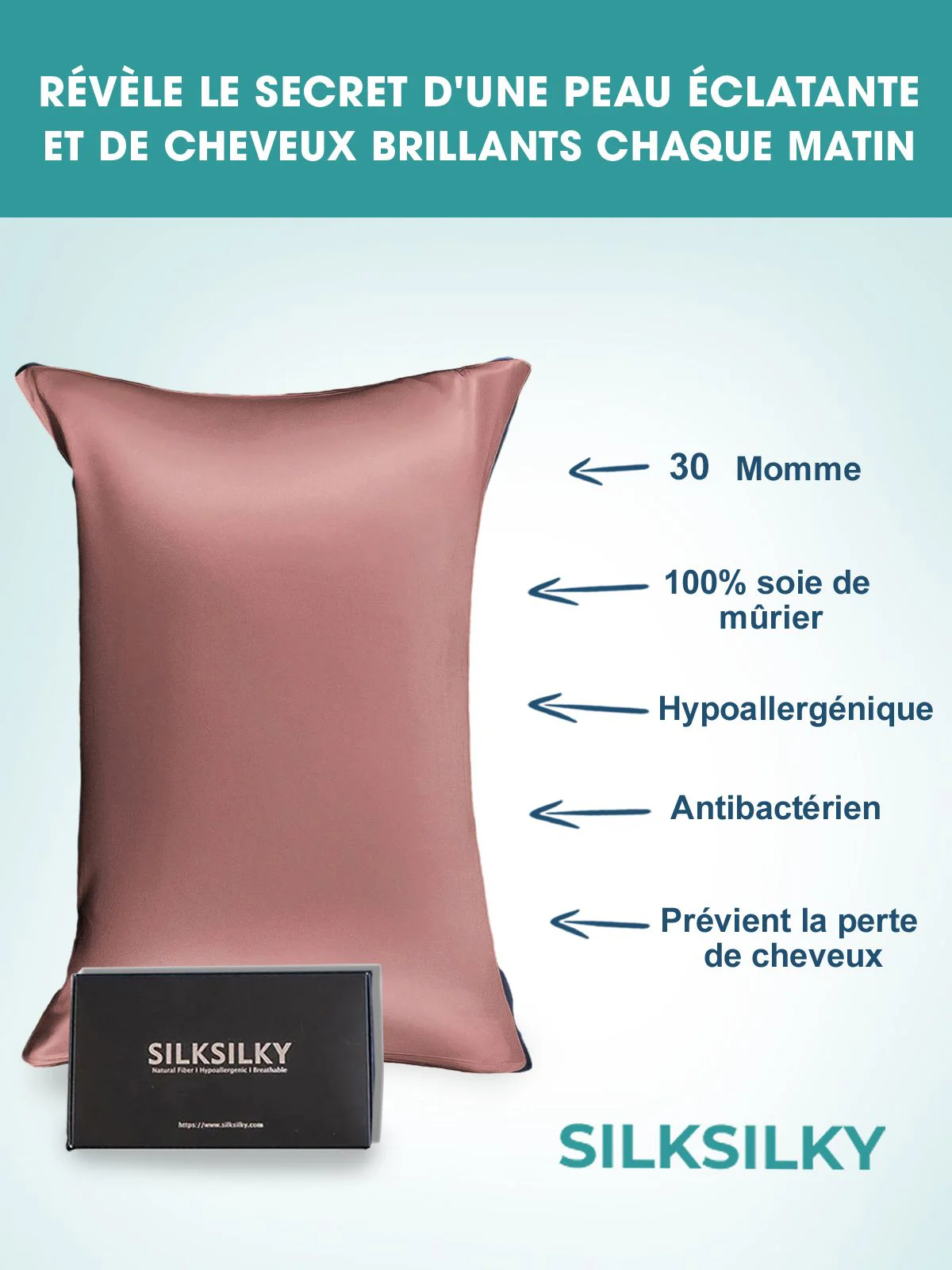30Momme Luxueuse Soie Taie d‘oreiller - Fermeture à glissière cachée - Image 69