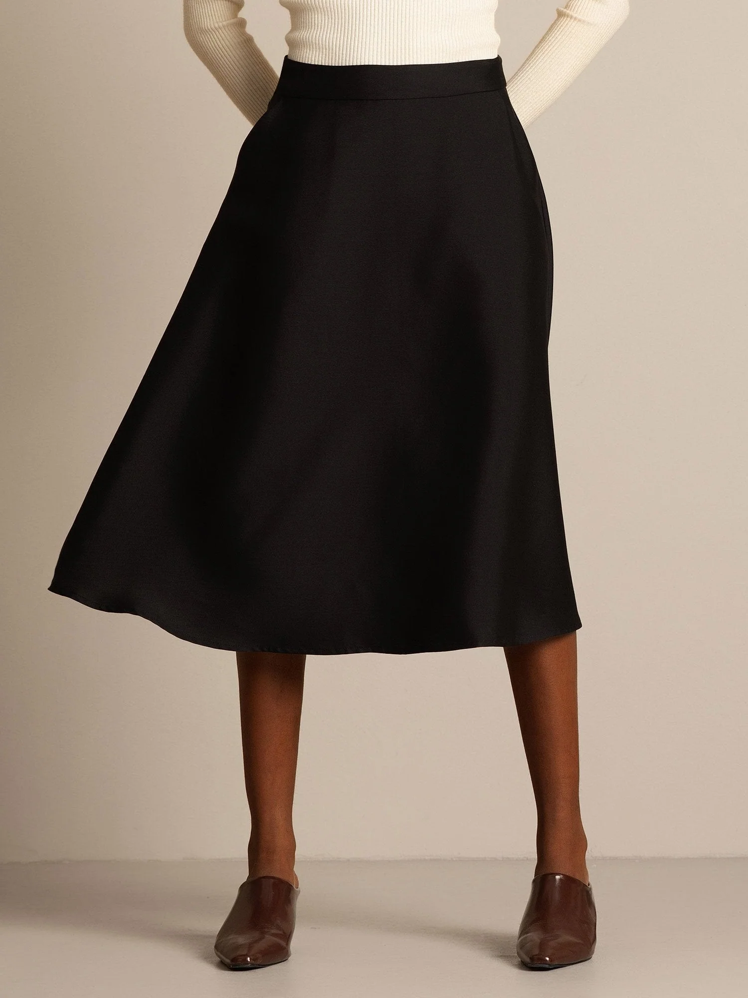 32Momme Mélange Soie-Laine Jupe Midi A-Line avec Design à Fermeture Éclair - Image 6