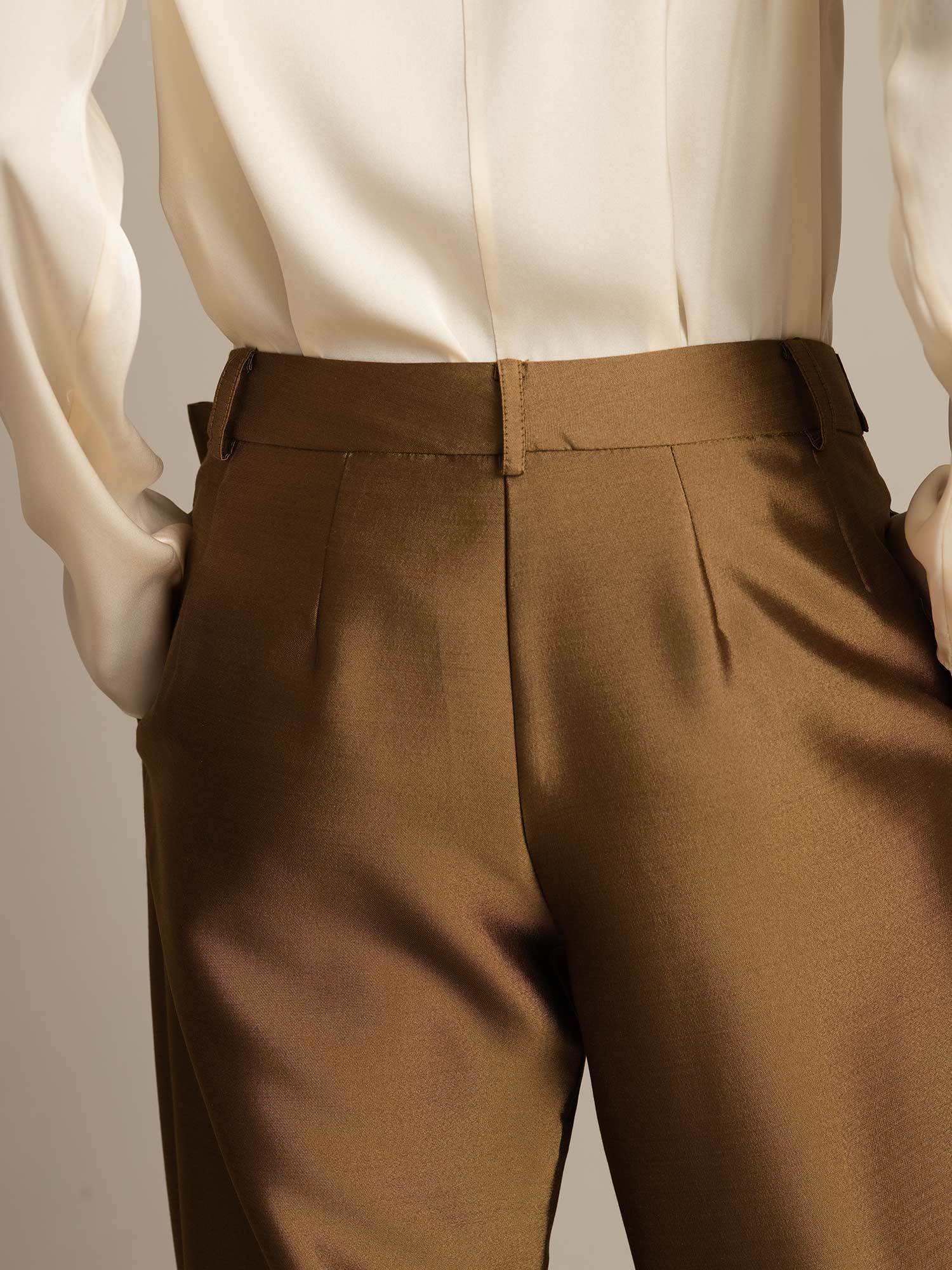 Pantalon Croisé Haut Taille Tapered Court Femme en Mélange Soie-Laine 32Momme avec Design à Taille Liée - Image 20