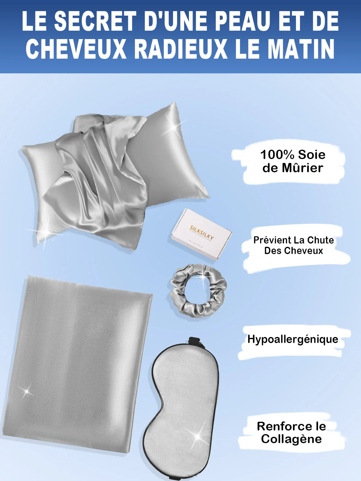 19Momme 3Pcs Ensemble de Beauté en soie pour Cheveux (Taie D‘Oreiller à Fermeture Éclair Cachée) - Image 13