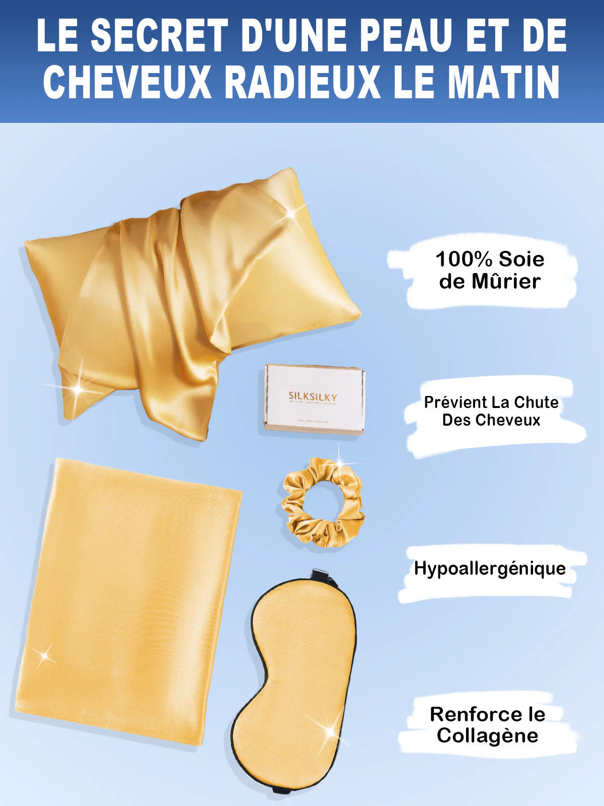 19Momme 3Pcs Ensemble de Beauté en soie pour Cheveux (Taie D‘Oreiller à Fermeture Éclair Cachée) - Image 53