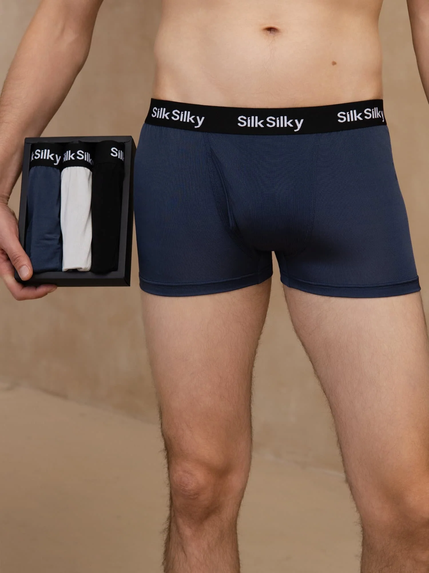 3 Pièces Soie Pure Hommes Confort Respirant Boxer Brief Sous Vêtement