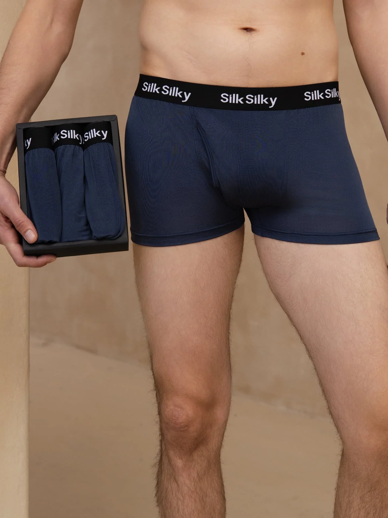 3 Pièces Soie Pure Hommes Confort Respirant Boxer Brief Sous Vêtement - Image 10