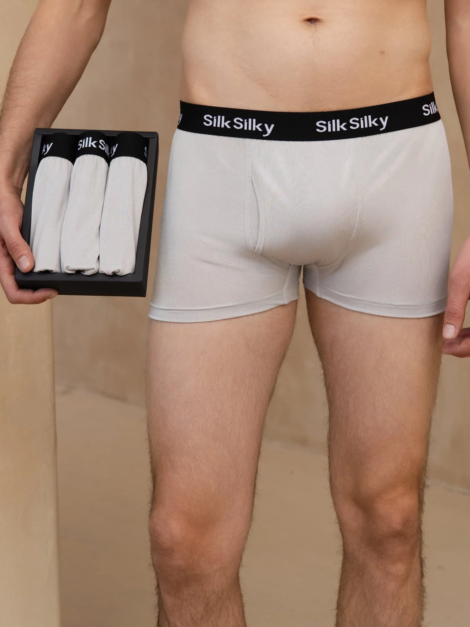 3 Pièces Soie Pure Hommes Confort Respirant Boxer Brief Sous Vêtement - Image 14