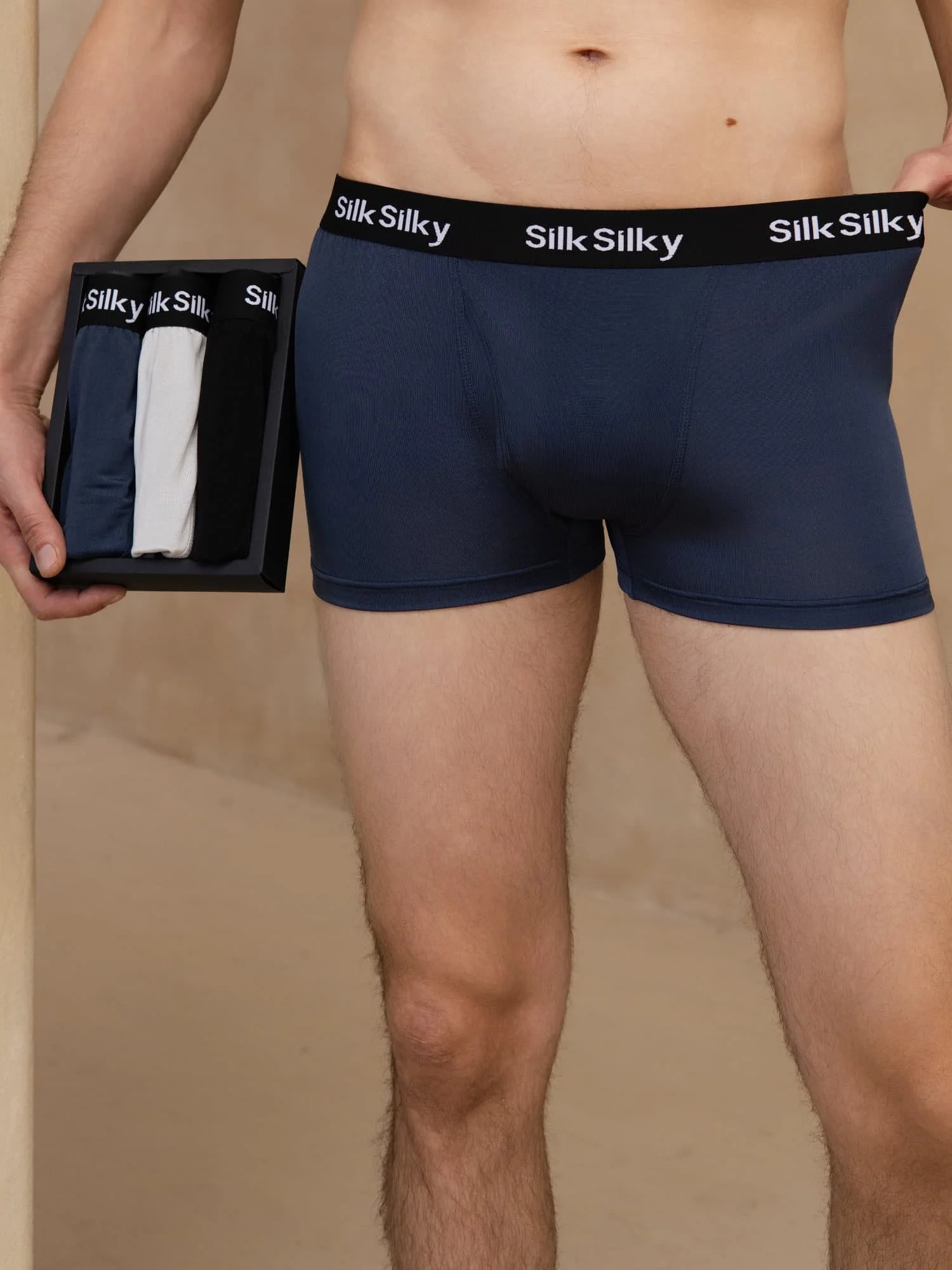 3 Pièces Soie Pure Hommes Confort Respirant Boxer Brief Sous Vêtement - Image 3