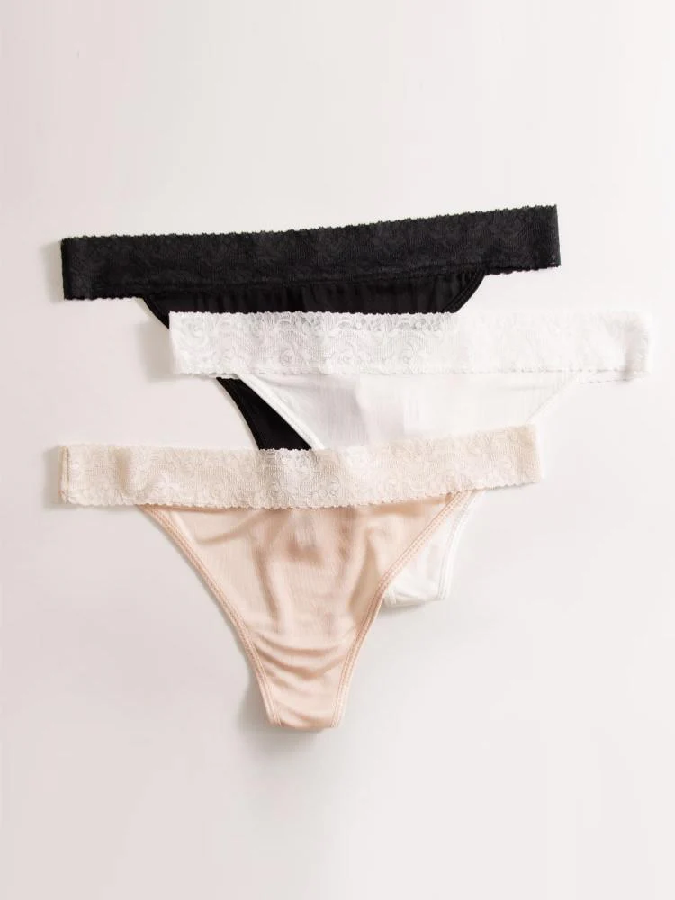 3pcs Culotte Thong en Dentelle Sexy Tricotée en Pure Silk (Soutien-Gorge NON Inclus) - Image 4