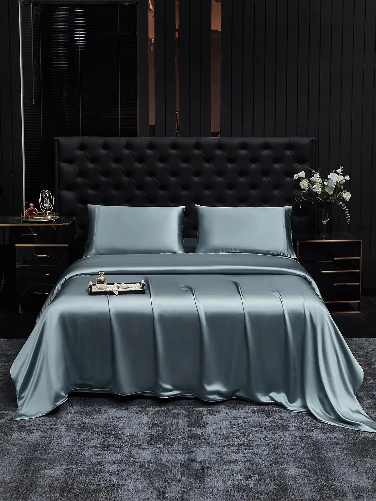 19Momme 4pcs Housse de couette+Taie d‘oreiller + Drap Housse - Image 102