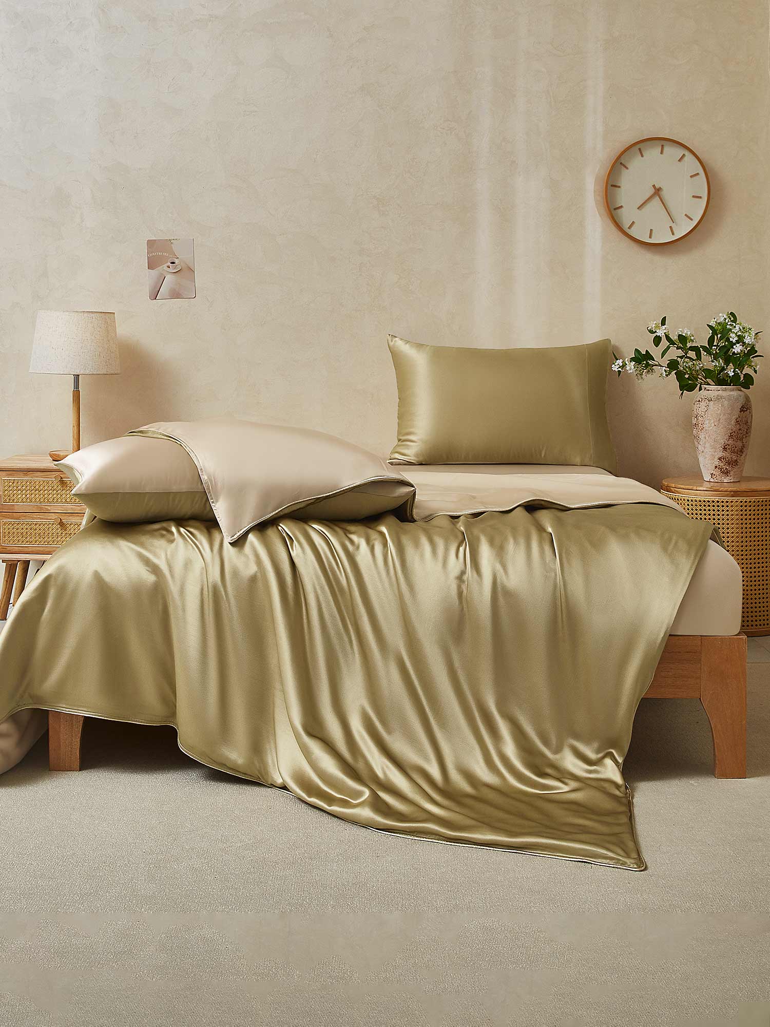 19Momme 4pcs Housse de couette+Taie d‘oreiller + Drap Housse - Image 111