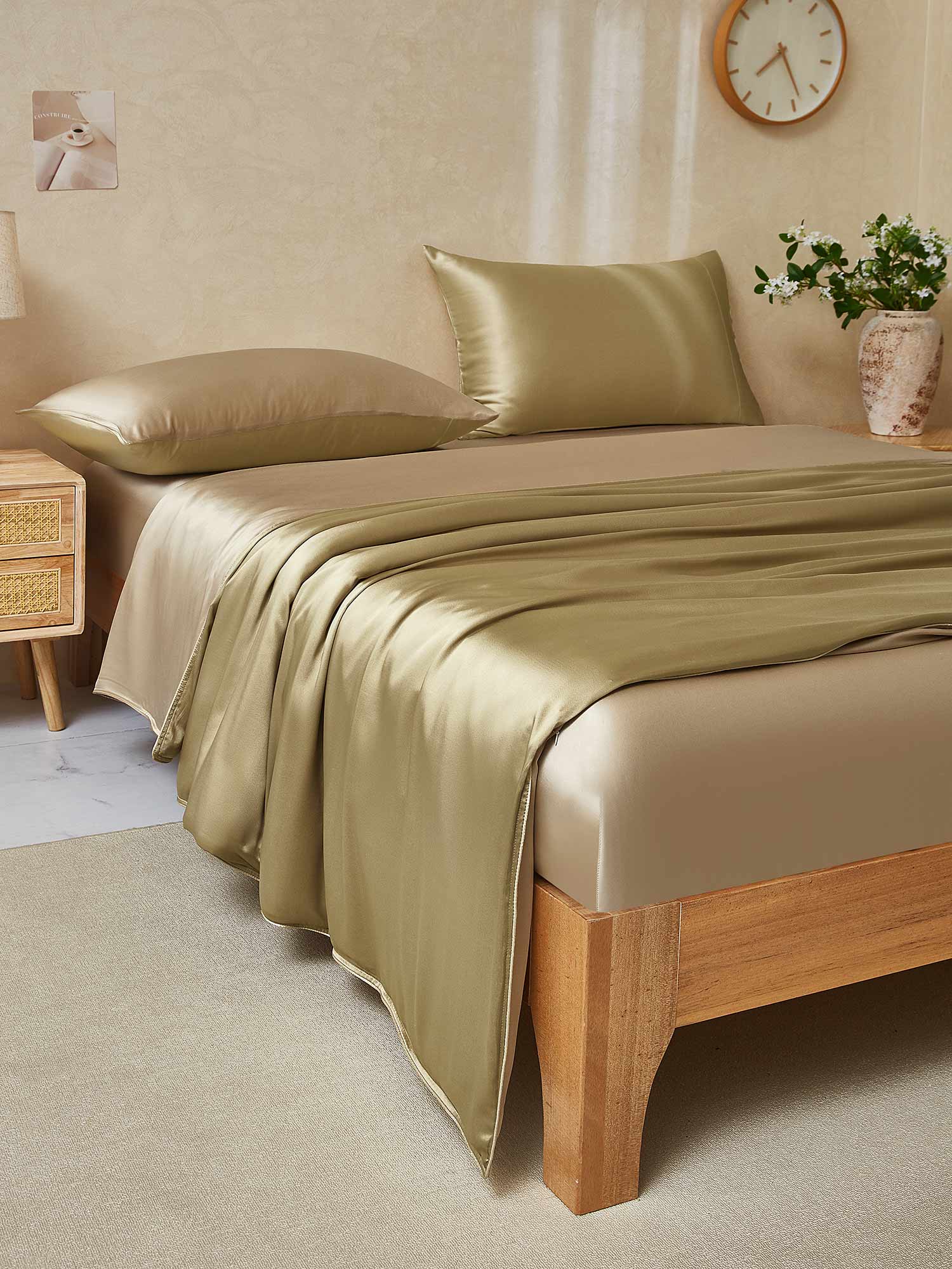 19Momme 4pcs Housse de couette+Taie d‘oreiller + Drap Housse - Image 112