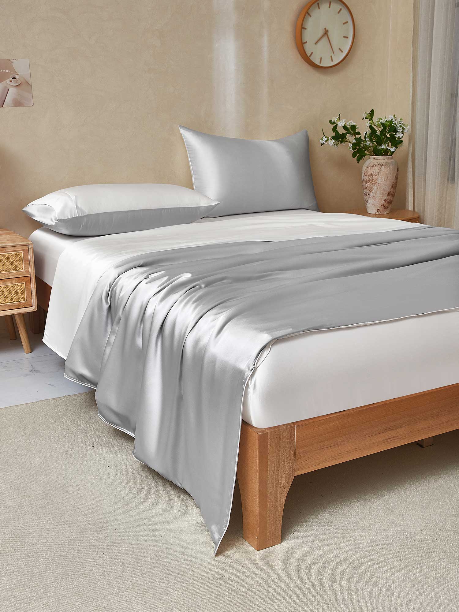19Momme 4pcs Housse de couette+Taie d‘oreiller + Drap Housse - Image 120