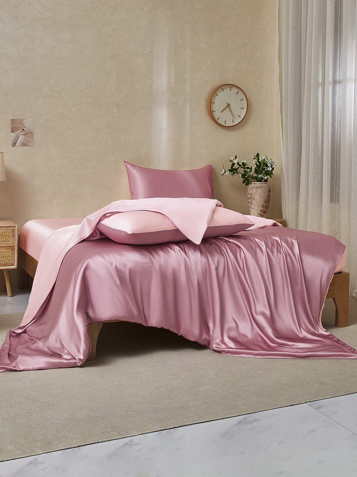 19Momme 4pcs Housse de couette+Taie d‘oreiller + Drap Housse - Image 126