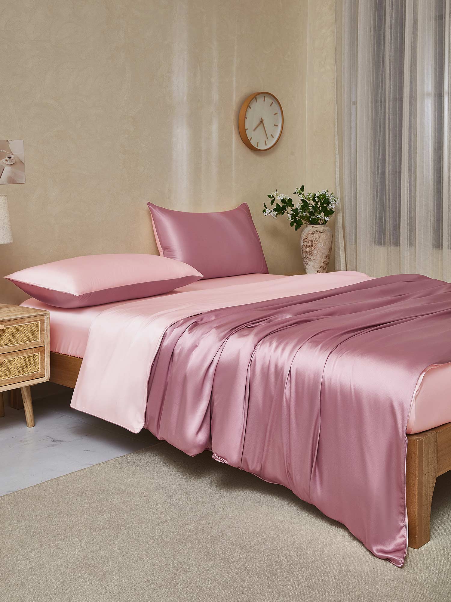 19Momme 4pcs Housse de couette+Taie d‘oreiller + Drap Housse - Image 127