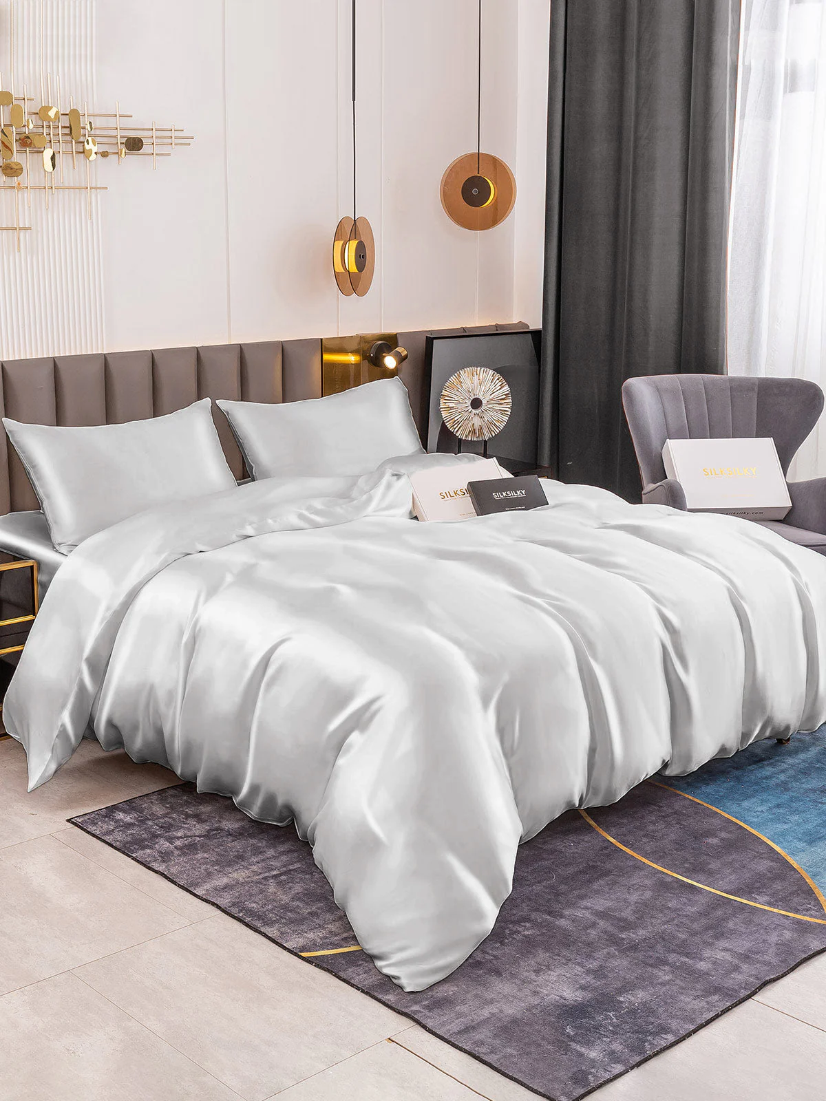 19Momme 4pcs Housse de couette+Taie d‘oreiller + Drap Housse - Image 28