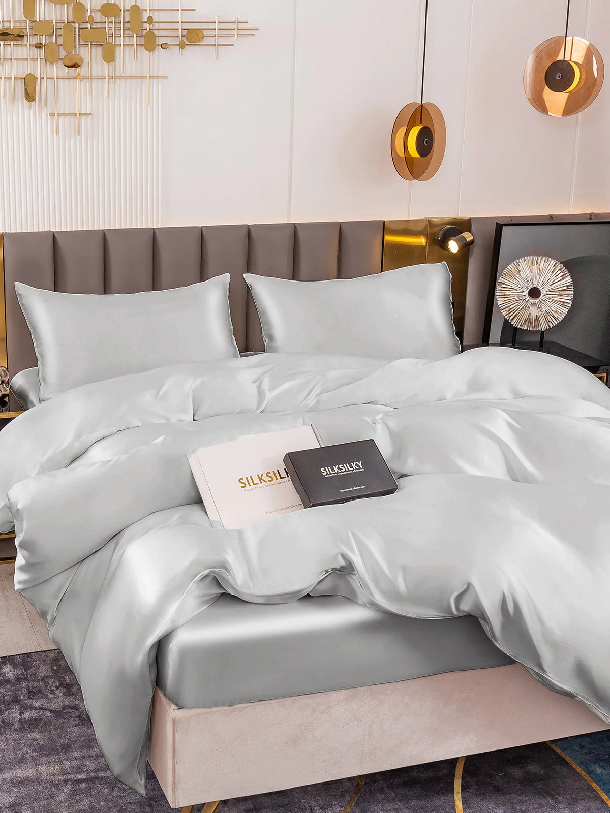 19Momme 4pcs Housse de couette+Taie d‘oreiller + Drap Housse - Image 29