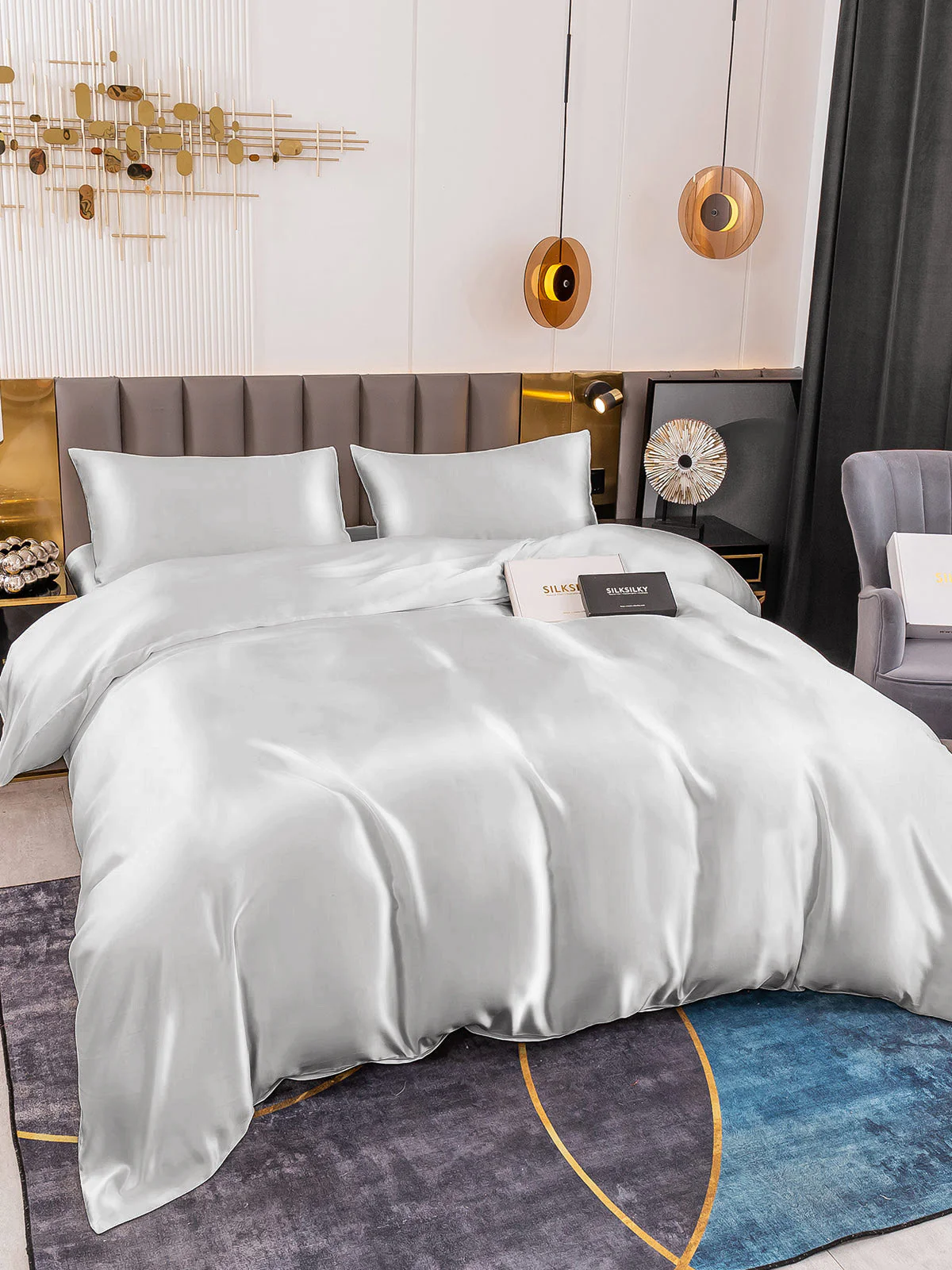19Momme 4pcs Housse de couette+Taie d‘oreiller + Drap Housse - Image 31