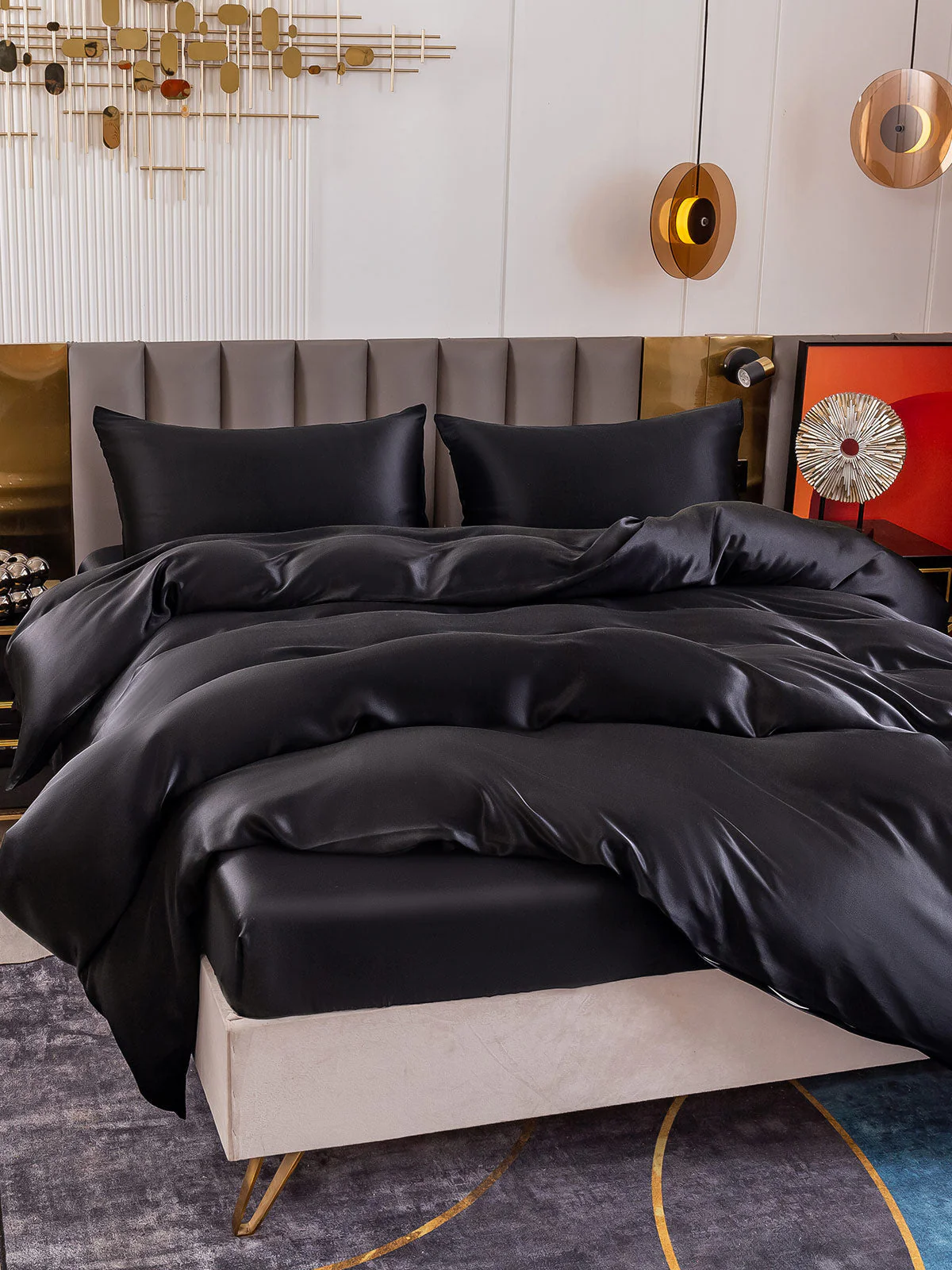 19Momme 4pcs Housse de couette+Taie d‘oreiller + Drap Housse - Image 35