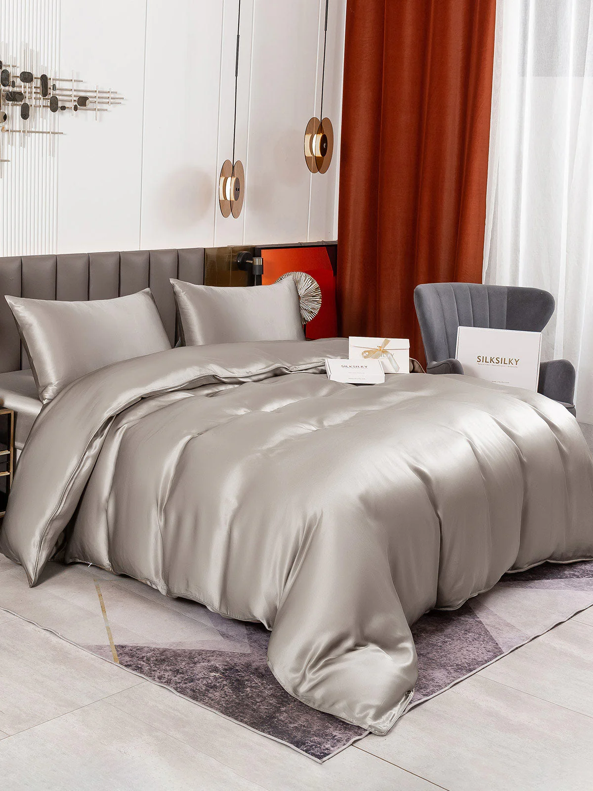 19Momme 4pcs Housse de couette+Taie d‘oreiller + Drap Housse - Image 41