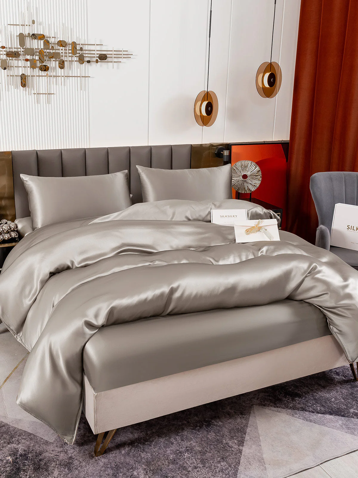 19Momme 4pcs Housse de couette+Taie d‘oreiller + Drap Housse - Image 42