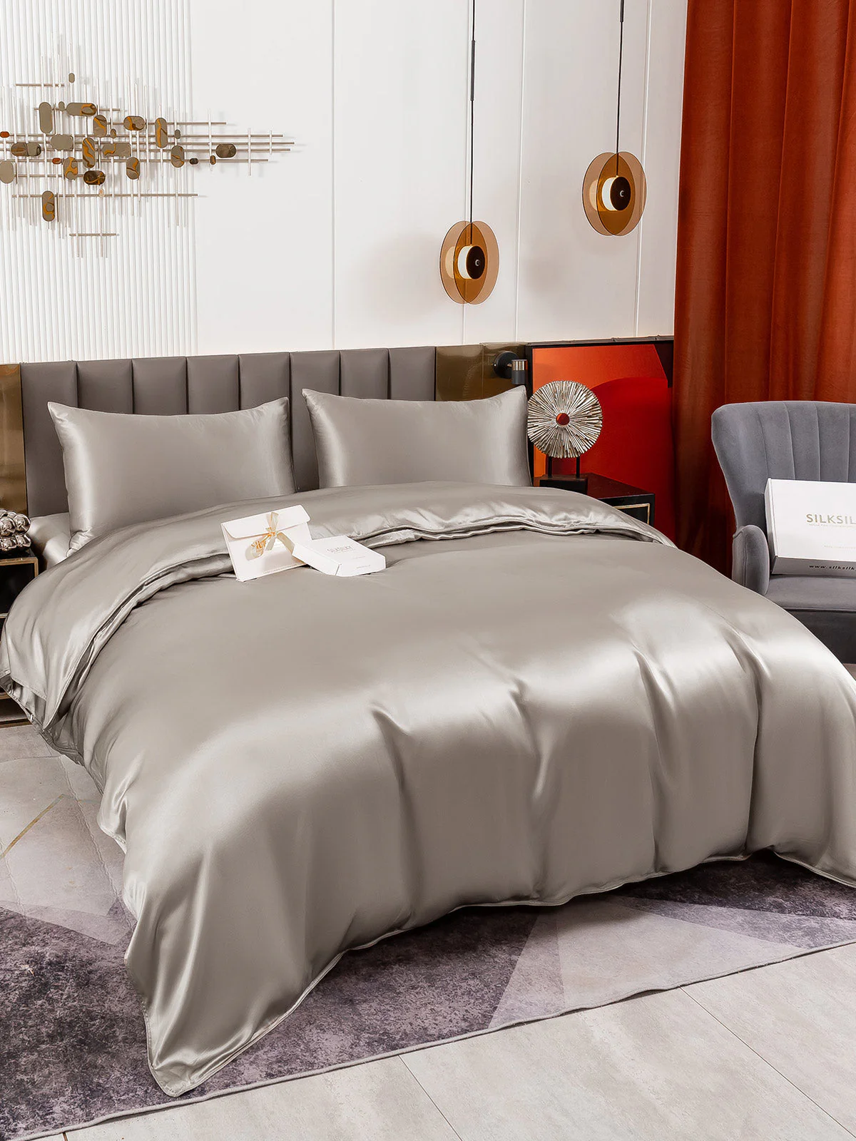 19Momme 4pcs Housse de couette+Taie d‘oreiller + Drap Housse - Image 44