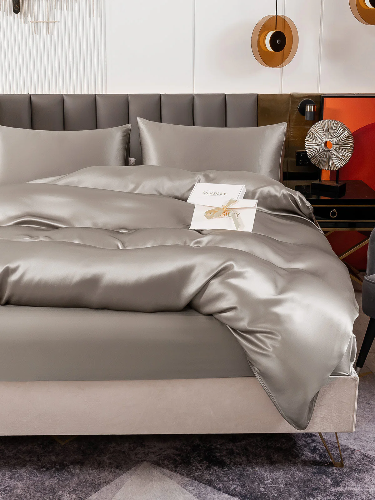 19Momme 4pcs Housse de couette+Taie d‘oreiller + Drap Housse - Image 45