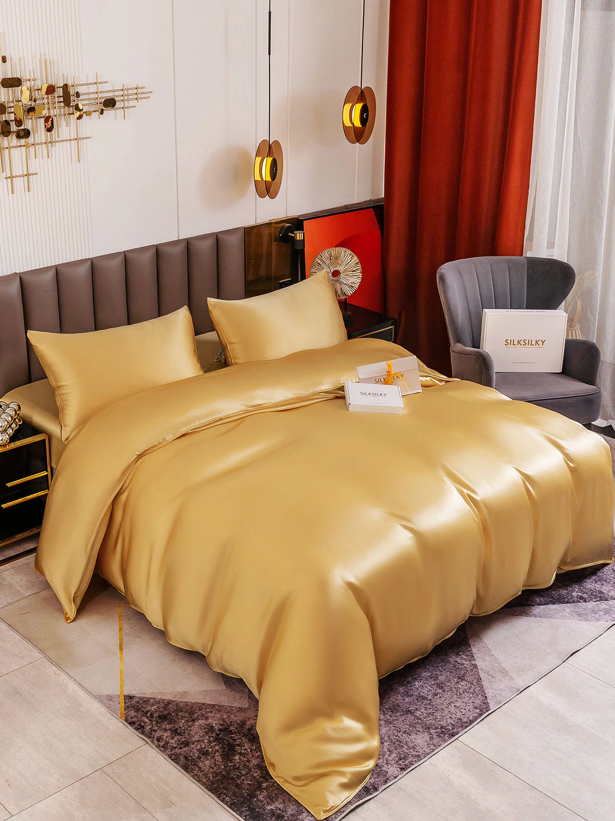 19Momme 4pcs Housse de couette+Taie d‘oreiller + Drap Housse - Image 49