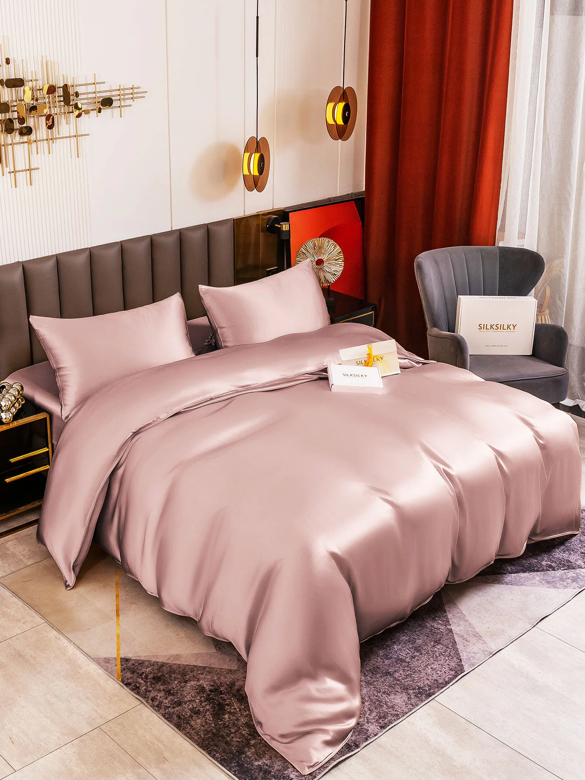 19Momme 4pcs Housse de couette+Taie d‘oreiller + Drap Housse - Image 57