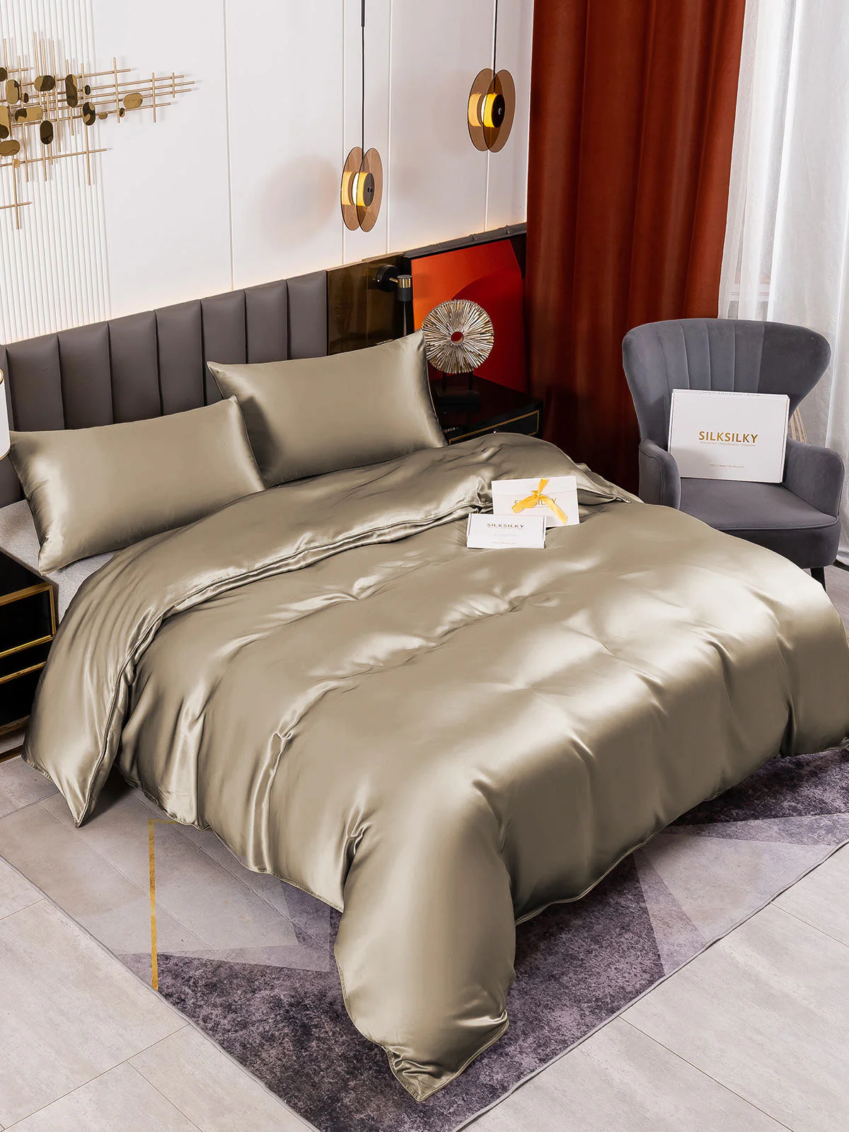 19Momme 4pcs Housse de couette+Taie d‘oreiller + Drap Housse - Image 61