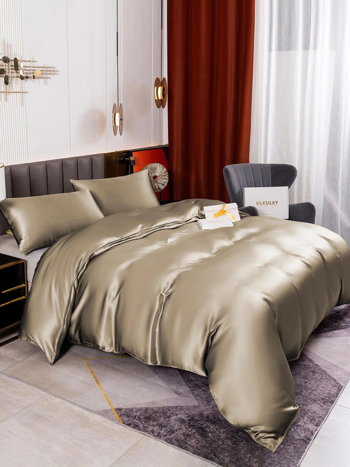 19Momme 4pcs Housse de couette+Taie d‘oreiller + Drap Housse - Image 63
