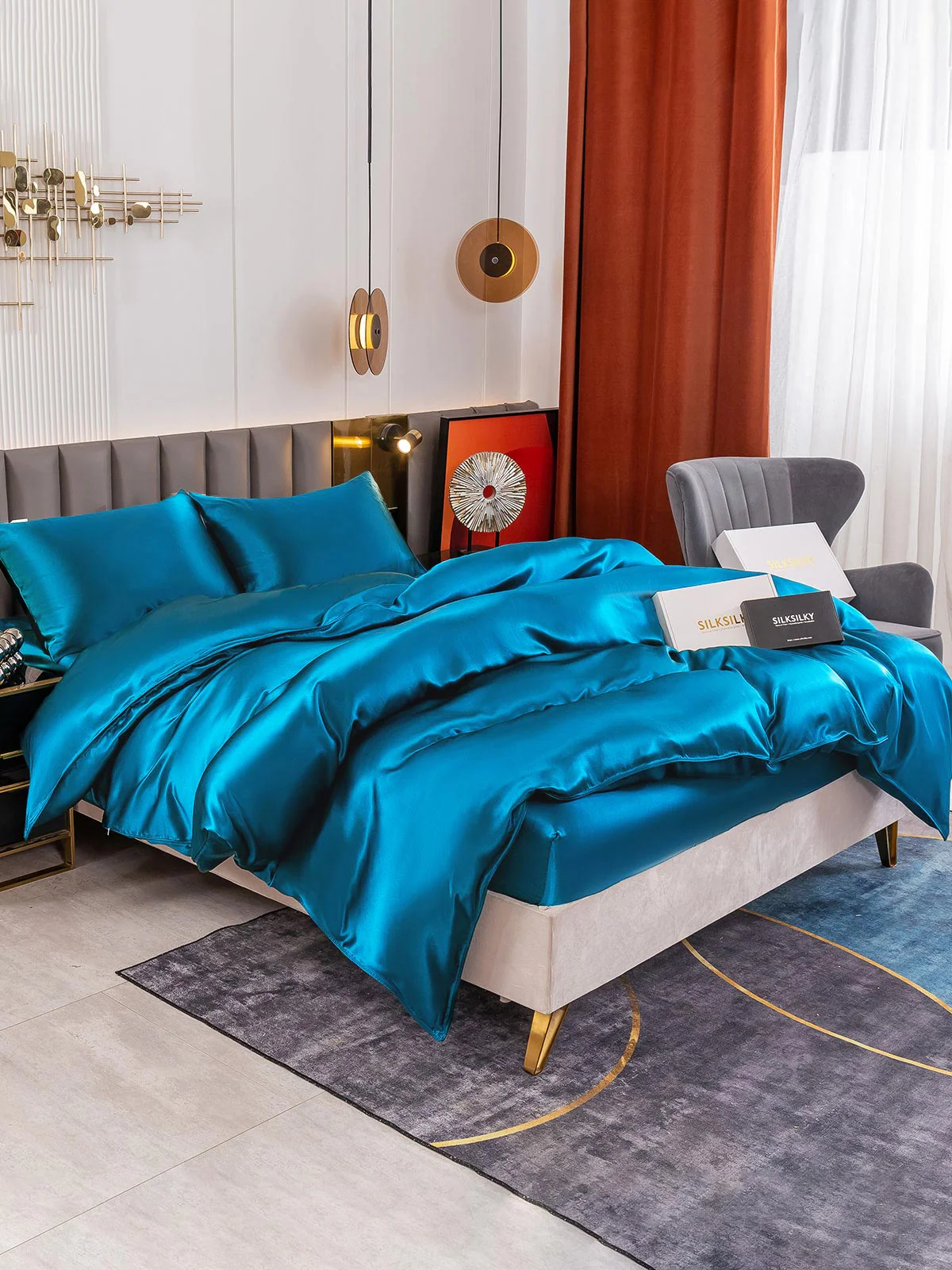 19Momme 4pcs Housse de couette+Taie d‘oreiller + Drap Housse - Image 66