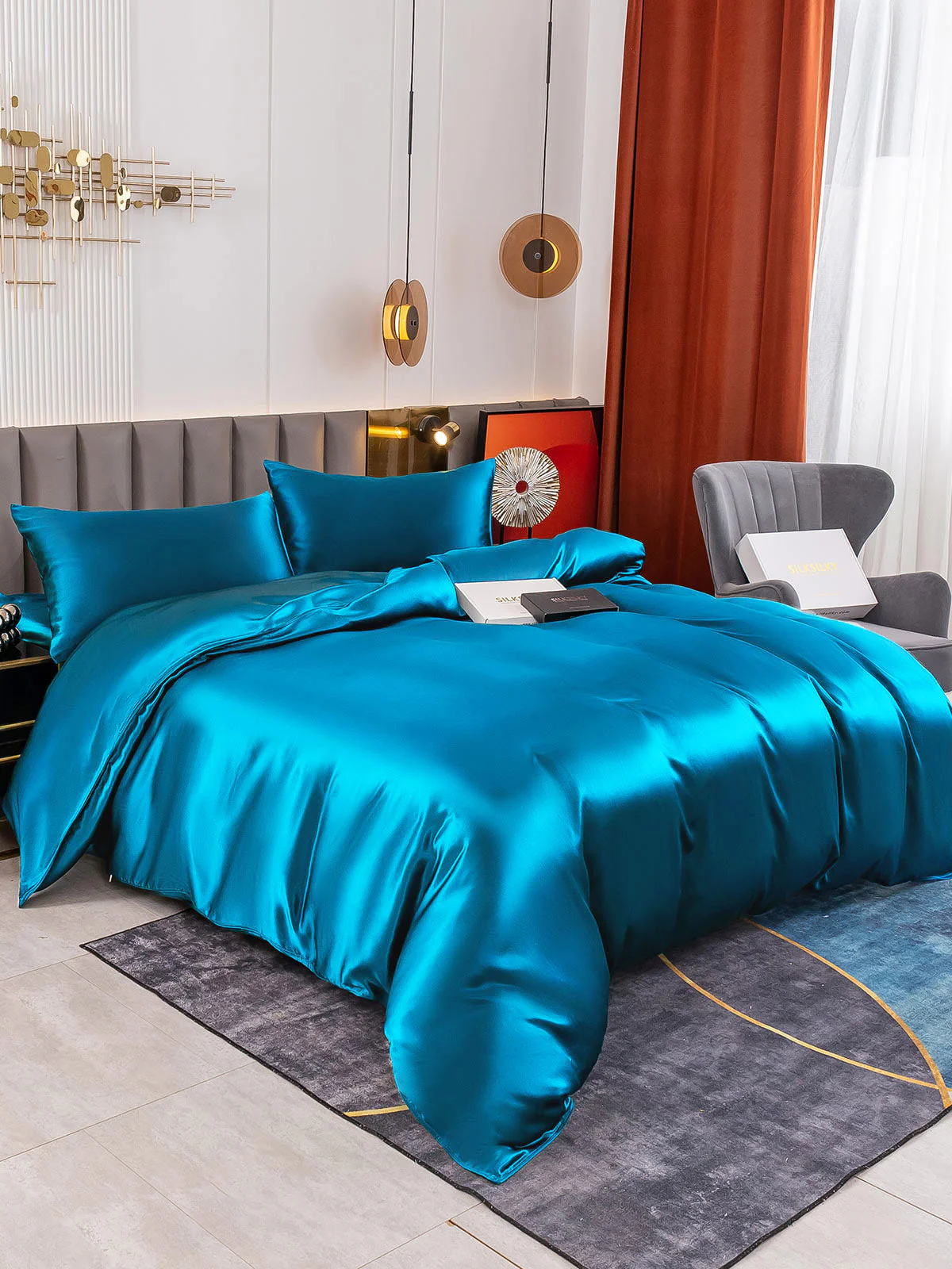 19Momme 4pcs Housse de couette+Taie d‘oreiller + Drap Housse - Image 68