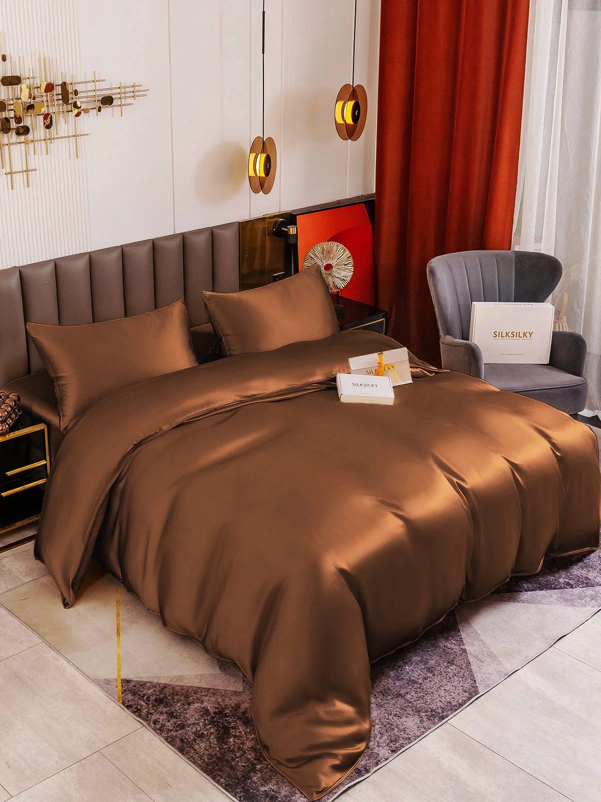19Momme 4pcs Housse de couette+Taie d‘oreiller + Drap Housse - Image 74
