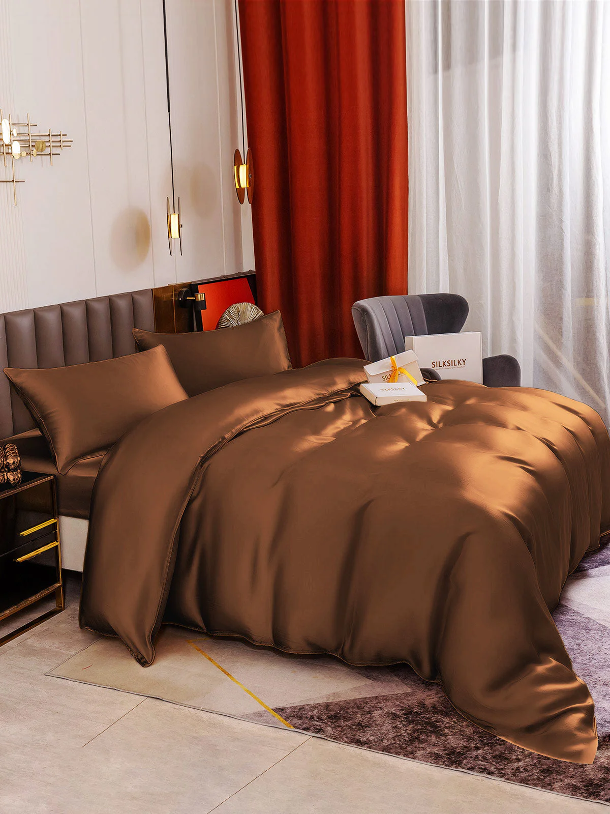 19Momme 4pcs Housse de couette+Taie d‘oreiller + Drap Housse - Image 77