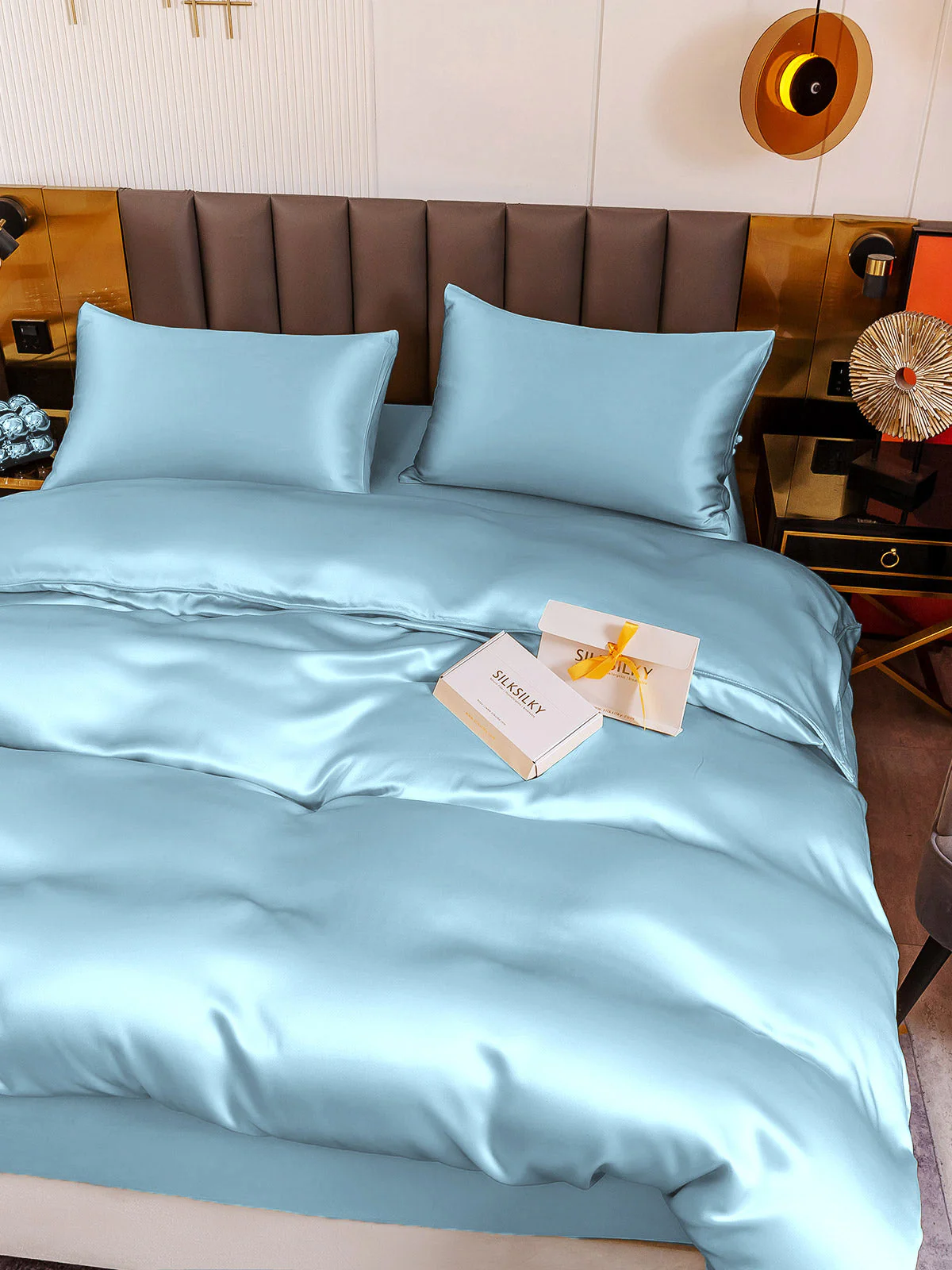 19Momme 4pcs Housse de couette+Taie d‘oreiller + Drap Housse - Image 82