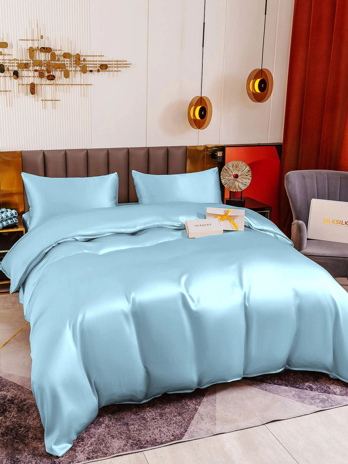 19Momme 4pcs Housse de couette+Taie d‘oreiller + Drap Housse - Image 84