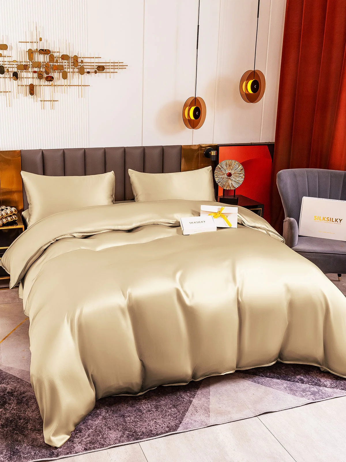 19Momme 4pcs Housse de couette+Taie d‘oreiller + Drap Housse - Image 91