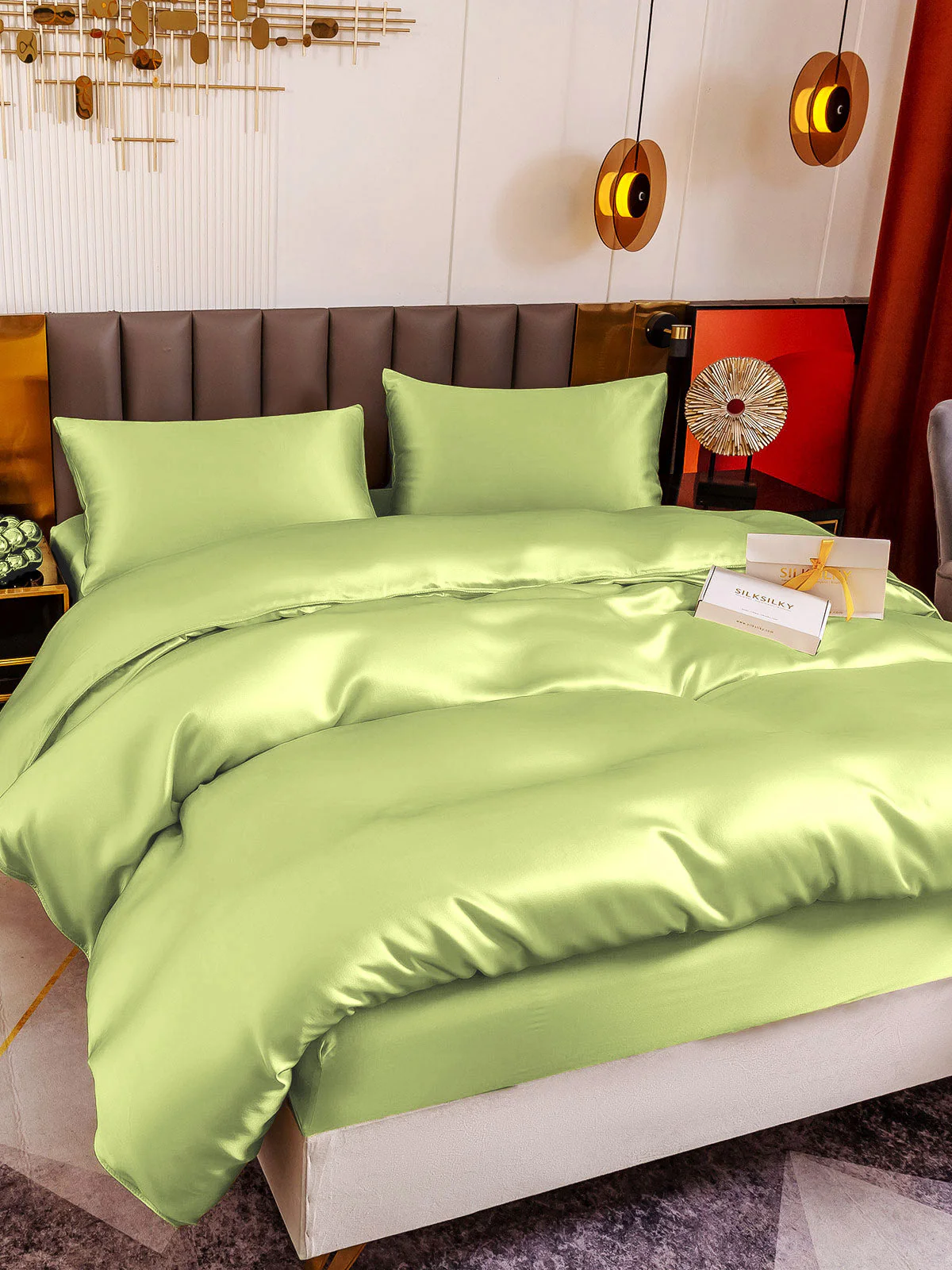 19Momme 4pcs Housse de couette+Taie d‘oreiller + Drap Housse - Image 92