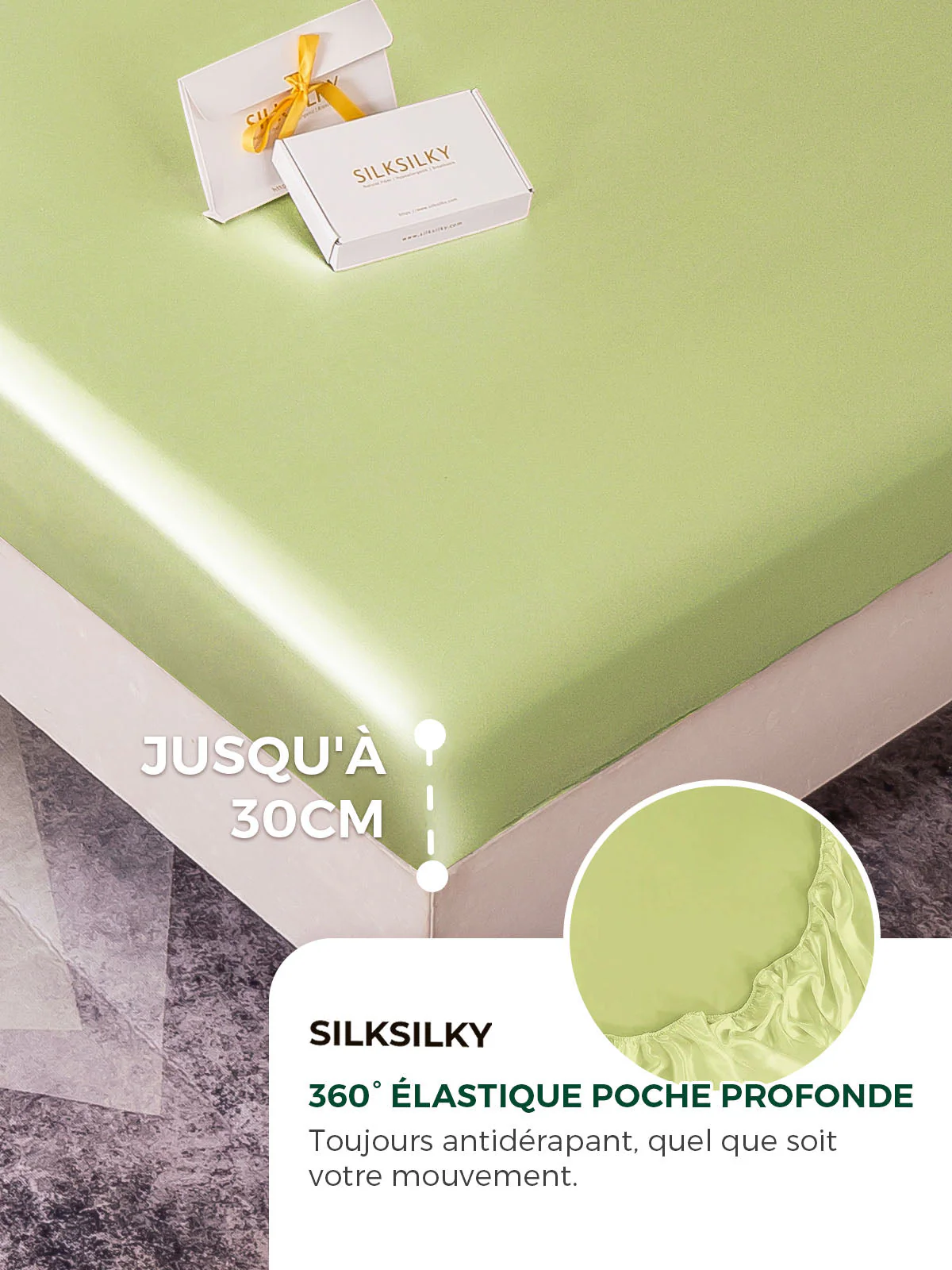 19Momme 4pcs Housse de couette+Taie d‘oreiller + Drap Housse - Image 95