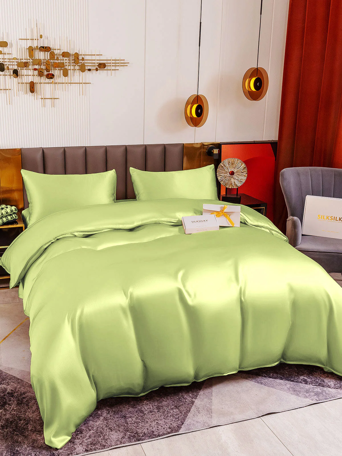 19Momme 4pcs Housse de couette+Taie d‘oreiller + Drap Housse - Image 96