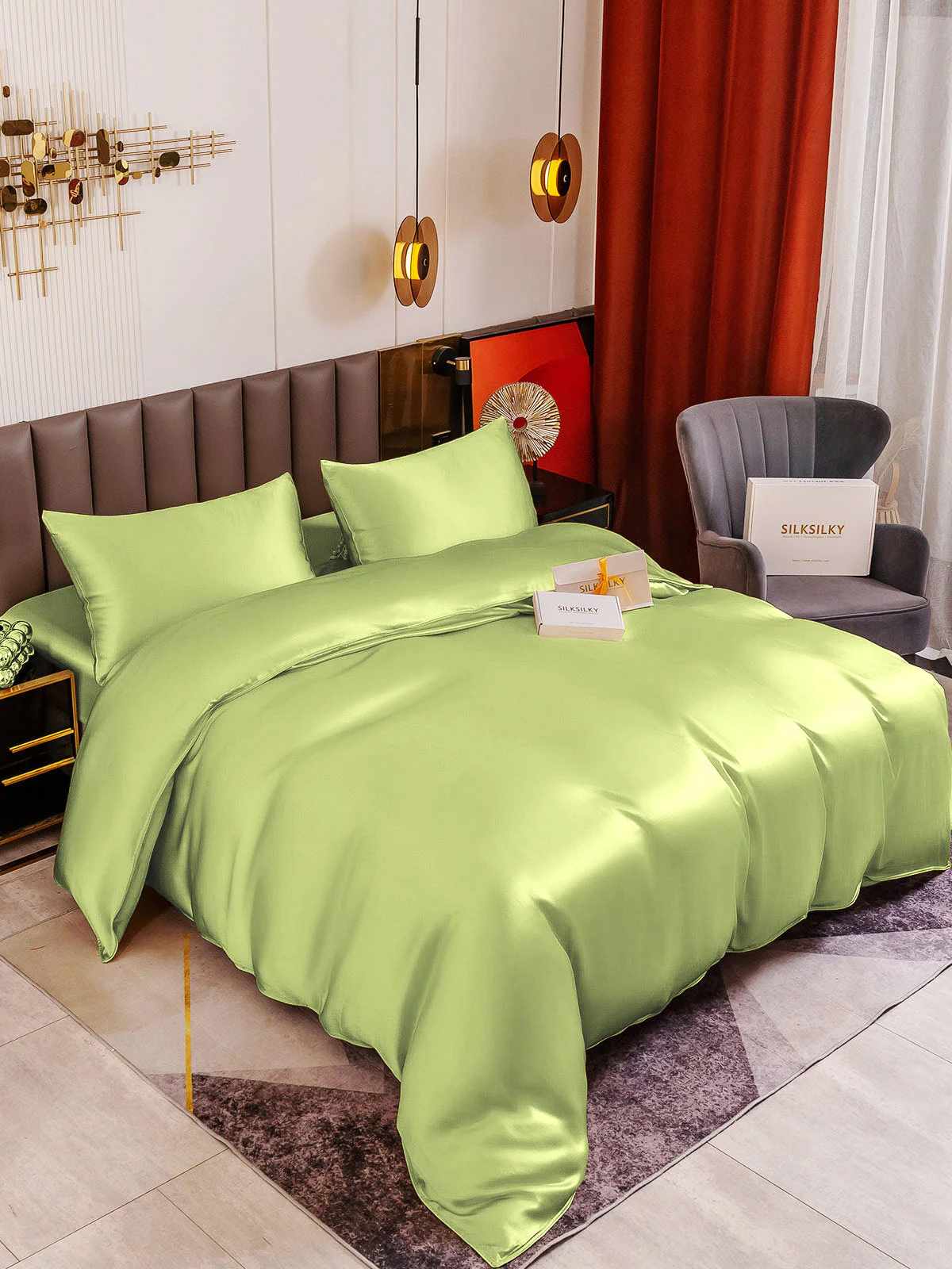 19Momme 4pcs Housse de couette+Taie d‘oreiller + Drap Housse - Image 97