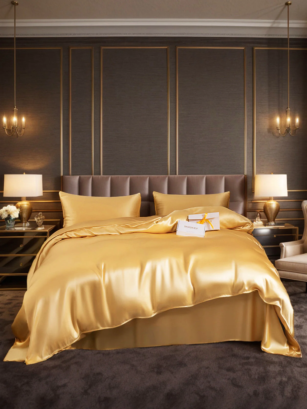 19Momme 4Pcs Housse de couette+Taie d‘oreiller + Draps Plat