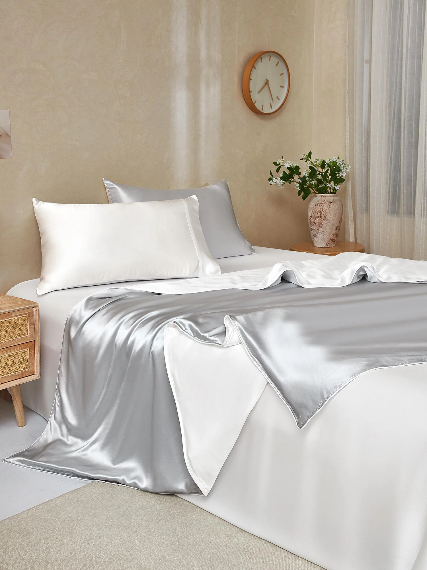 19Momme 4Pcs Housse de couette+Taie d‘oreiller + Draps Plat - Image 104